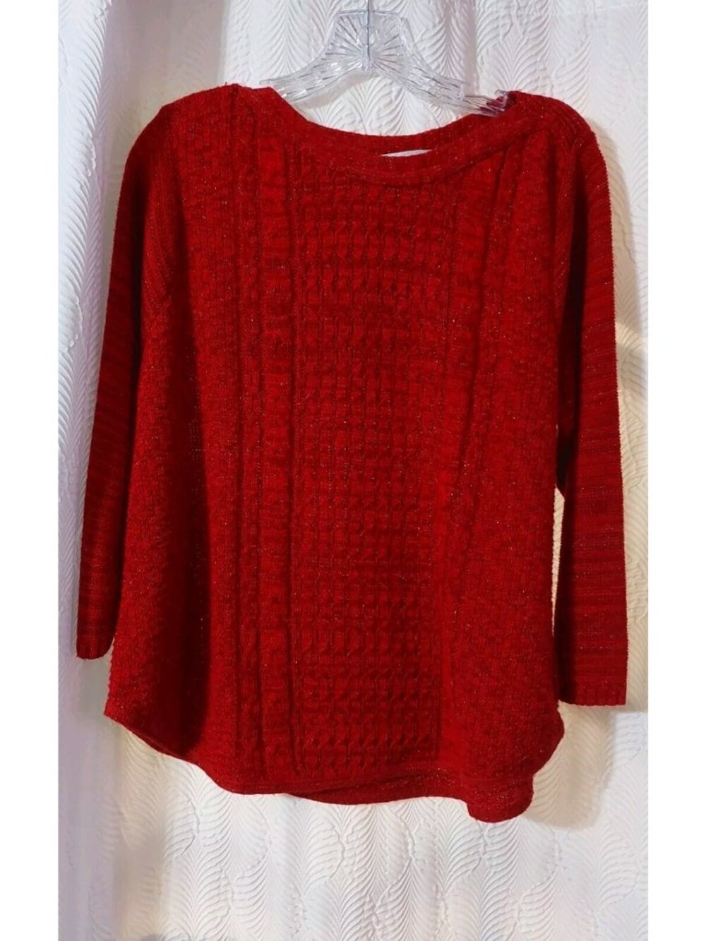 Christopher & Banks Red Silver Glitter 3/4 Sleeve Sweater Size PXL